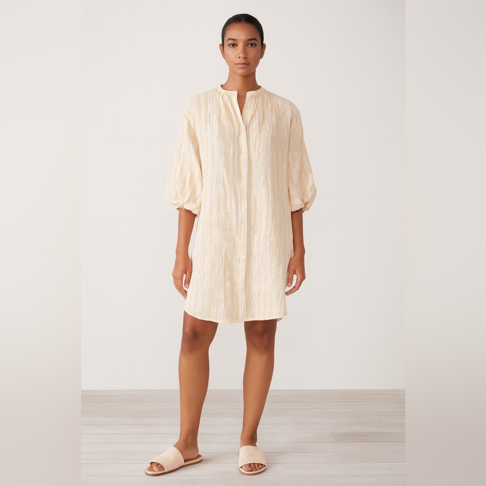 Women's Yellow Stripe Button-Front Linen Dress - Picture 15 of 15